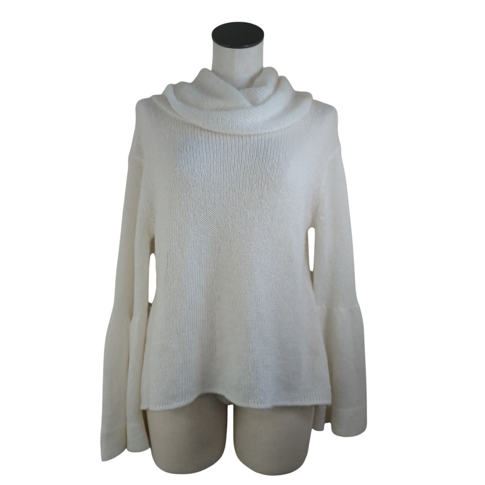 Wooden Ships White Mohair Wool Blend Cowl‎ Neck Bell Sleeve Sweater Womens S/M